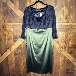 Vintage Deadly Dames Je t’adore Olive Green Black Lace Dress Plus Size 2X